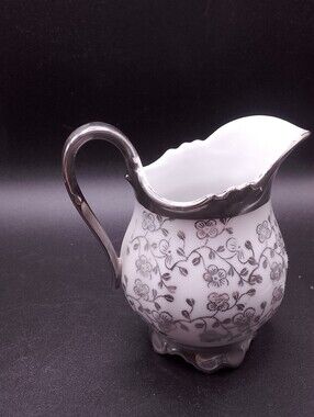 Bavaria Silver/White Creamer Floral Schinding Beautiful Shape
